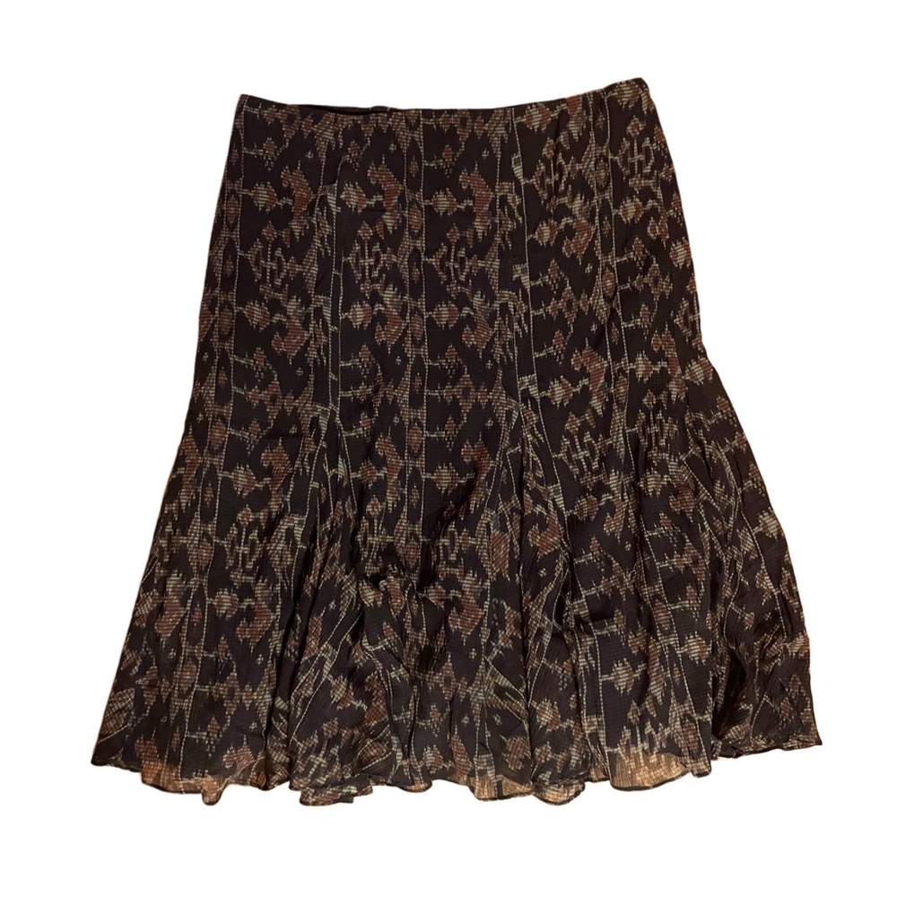 Lauren Ralph Lauren Brown Skirt Silk Cotton Southwest Ikat Print Sz 12 Large NWT